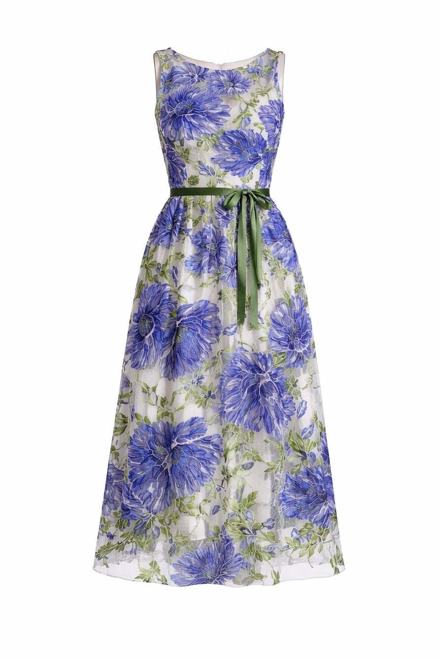 Marchesa Notte Blue Floral EmbroiderTulle Dress Sz 10 Formal Wedding Prom NWT